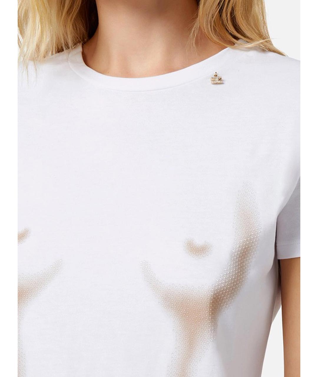 ELISABETTA FRANCHI Белая хлопковая футболка, фото 4