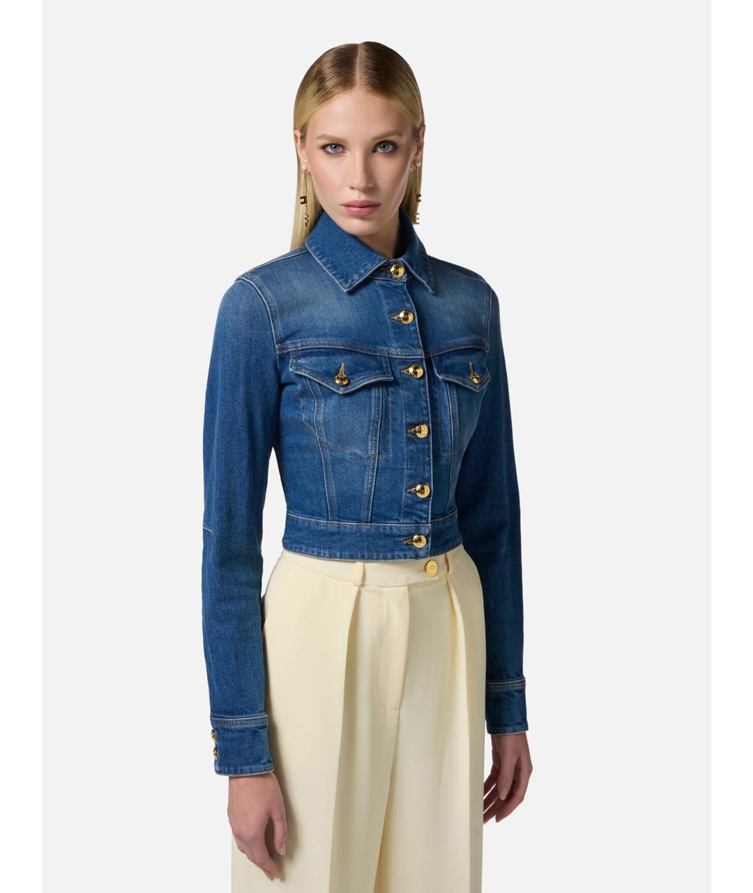 ELISABETTA FRANCHI Синяя хлопковая куртка, фото 3