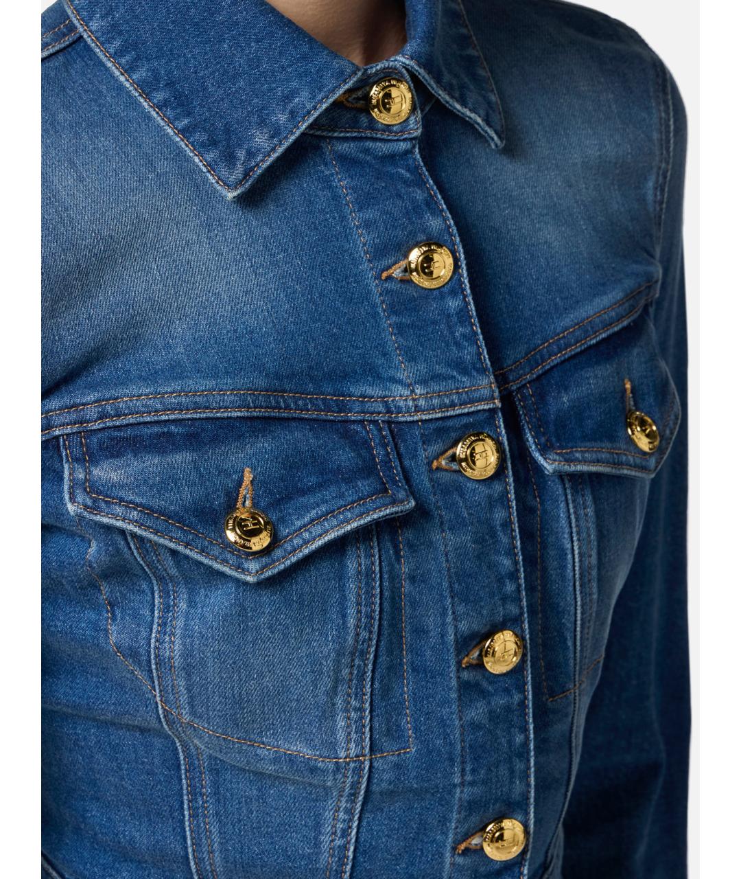 ELISABETTA FRANCHI Синяя хлопковая куртка, фото 4