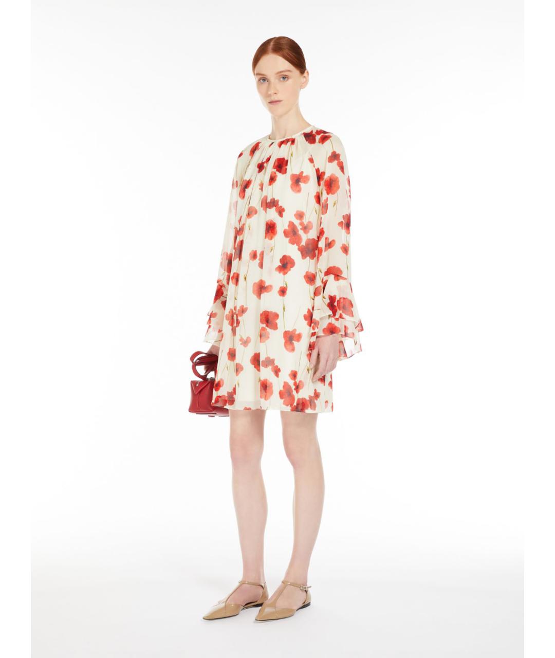 MAX MARA STUDIO Красное шелковое повседневное платье, фото 5