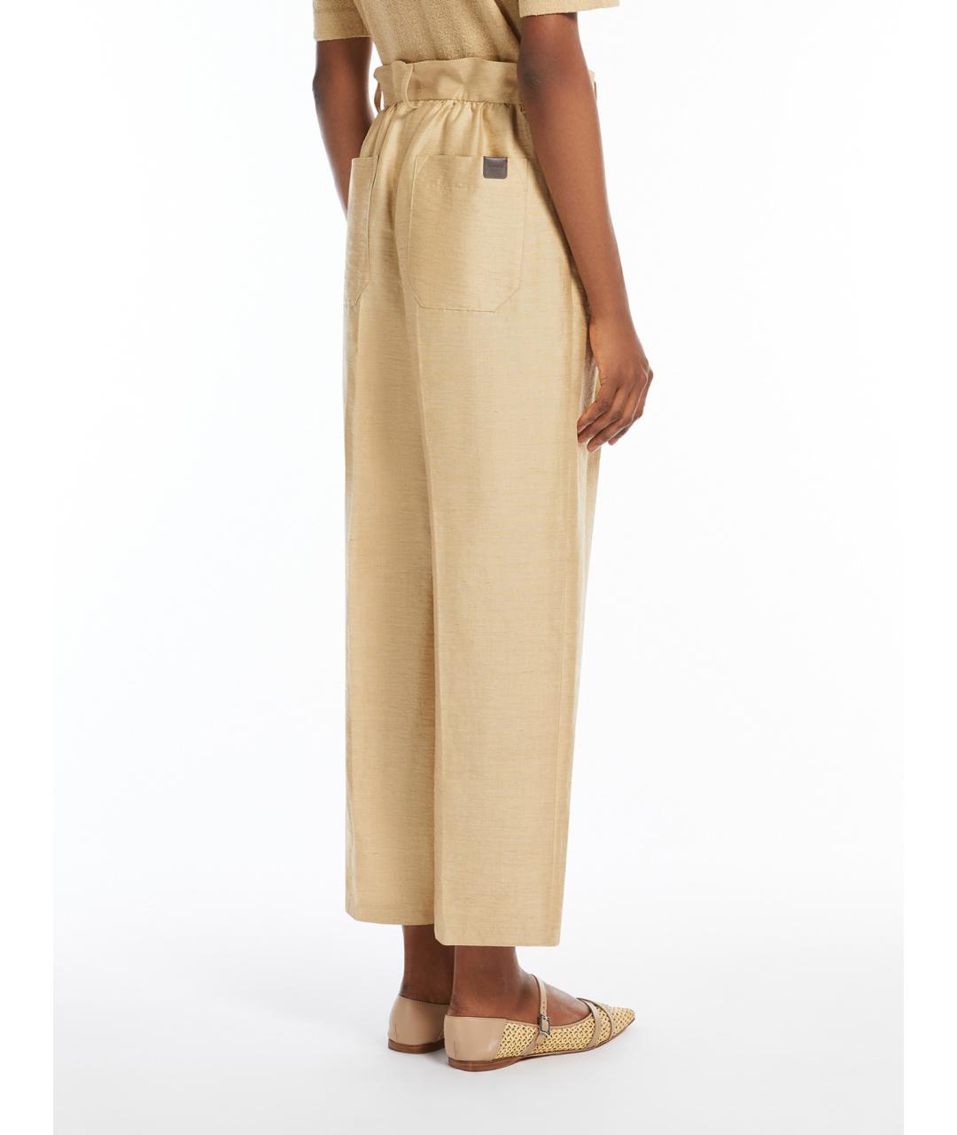 MAX MARA Бежевые льняные прямые брюки, фото 4