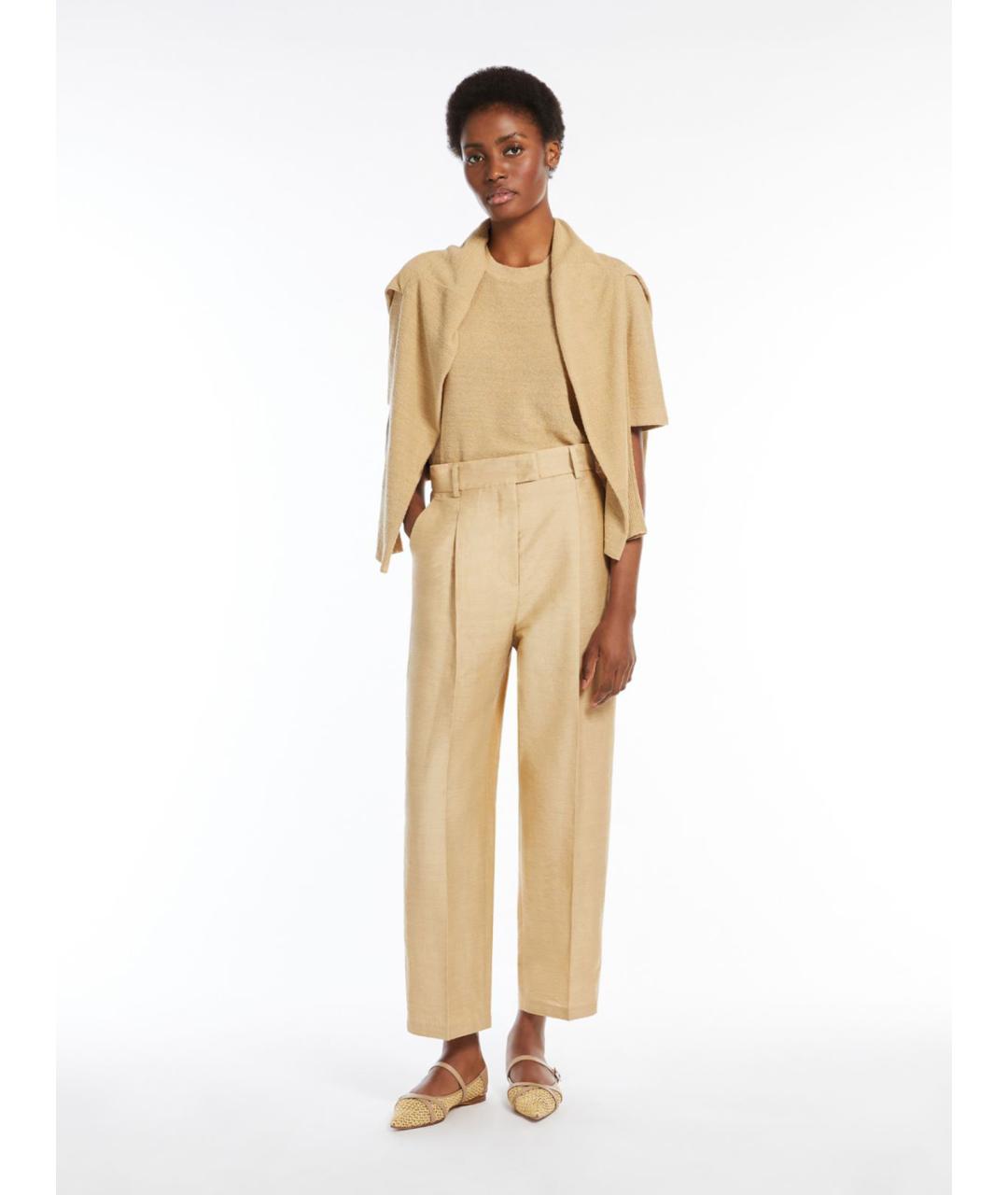 MAX MARA Бежевые льняные прямые брюки, фото 3