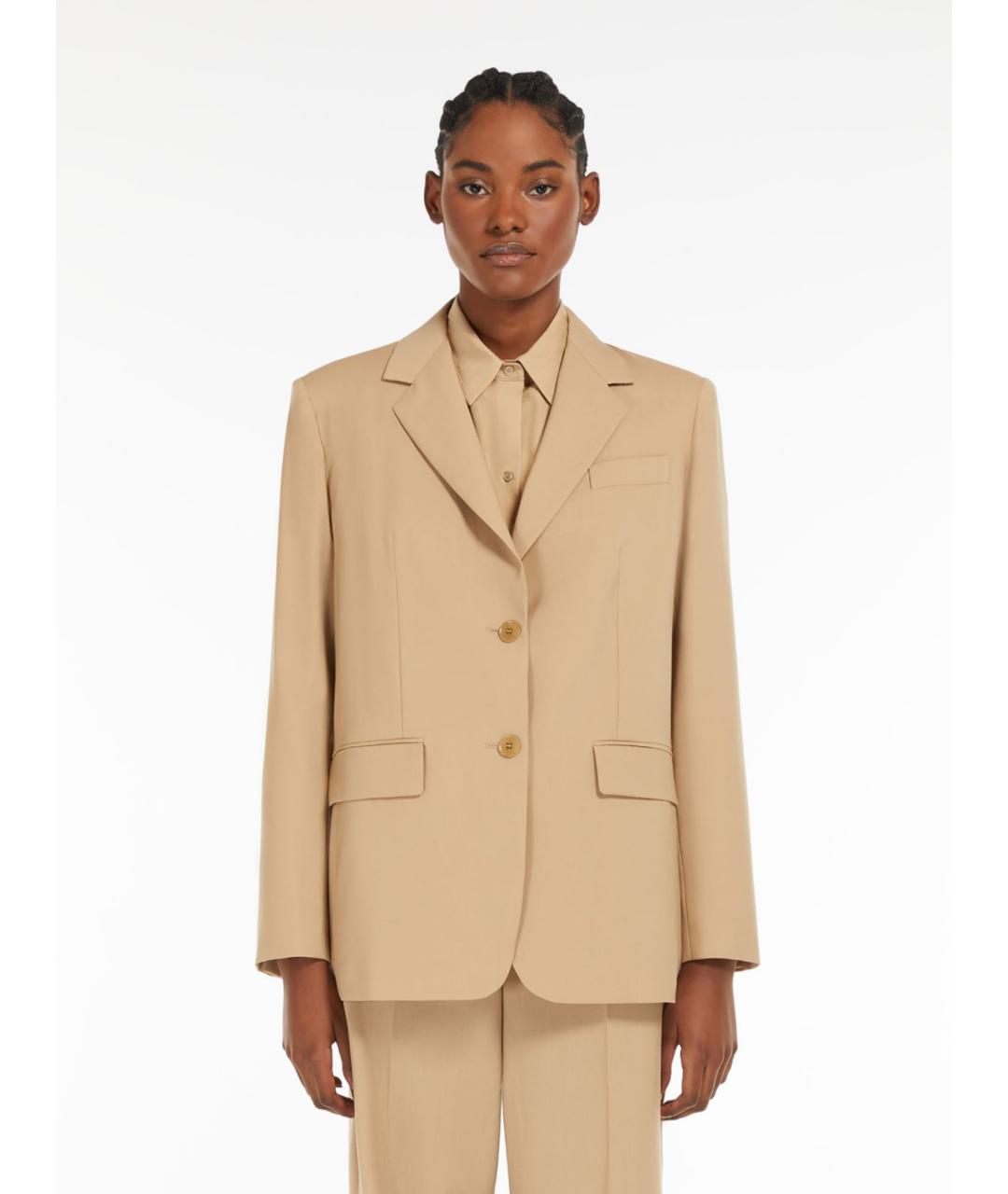 WEEKEND MAX MARA Бежевый шерстяной жакет/пиджак, фото 2