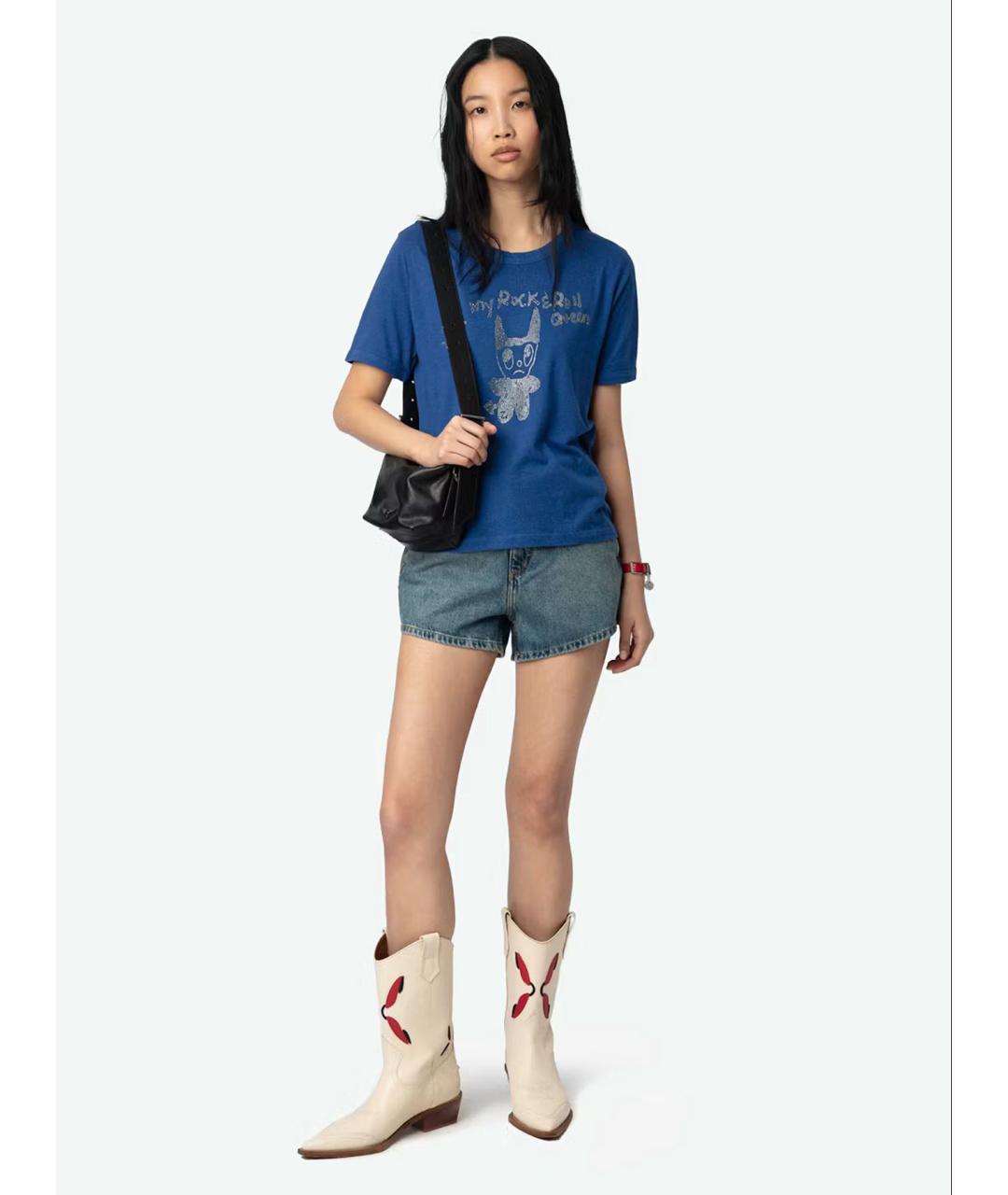 ZADIG & VOLTAIRE Синяя хлопковая футболка, фото 2