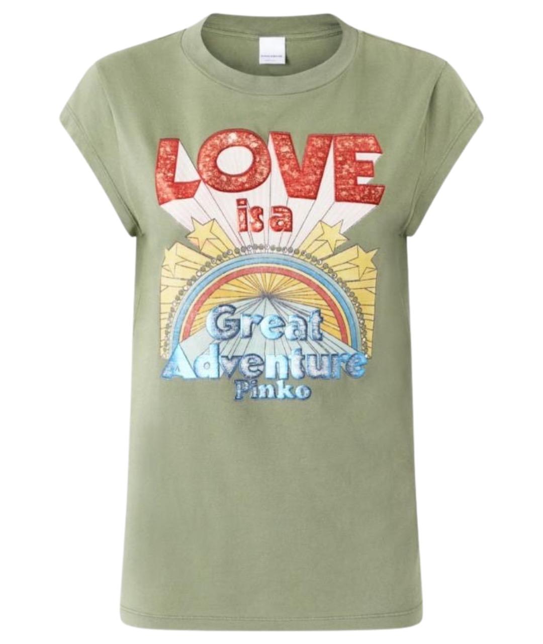 PINKO Зеленая хлопковая футболка, фото 1