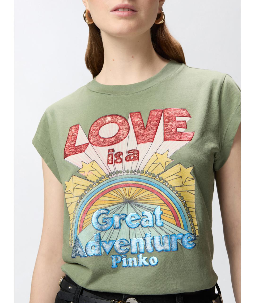 PINKO Зеленая хлопковая футболка, фото 5