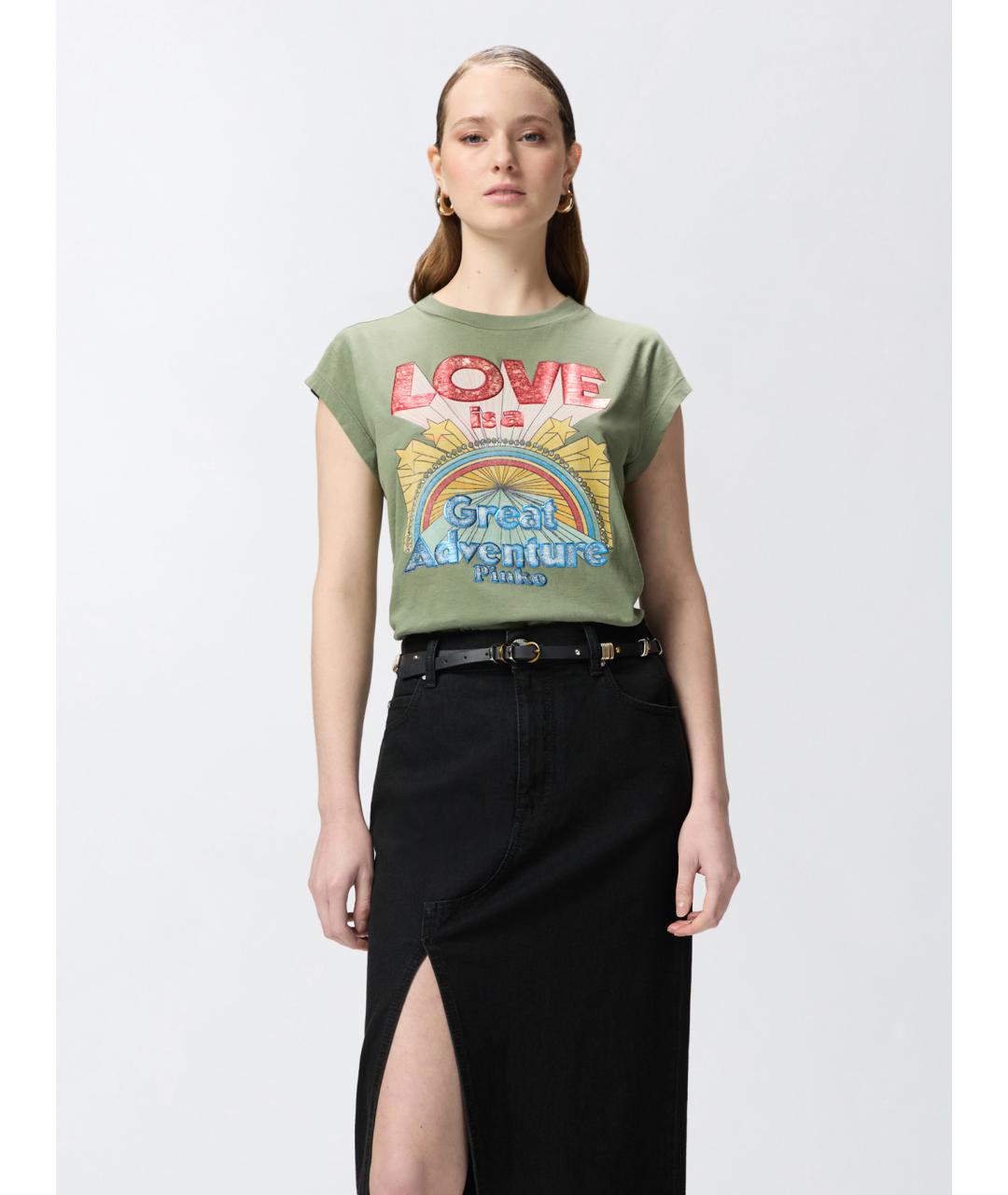 PINKO Зеленая хлопковая футболка, фото 3