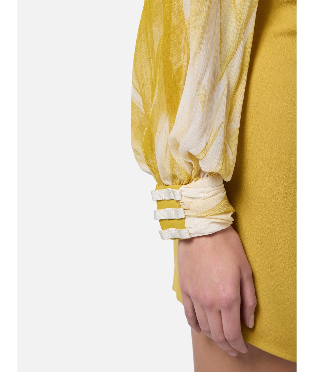 ELISABETTA FRANCHI Желтая креповая блузы, фото 4