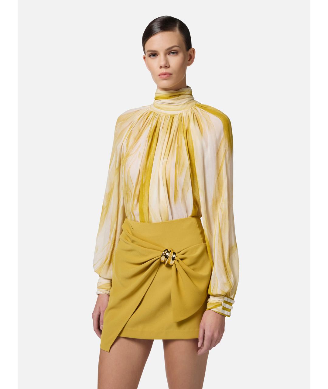 ELISABETTA FRANCHI Желтая креповая блузы, фото 3