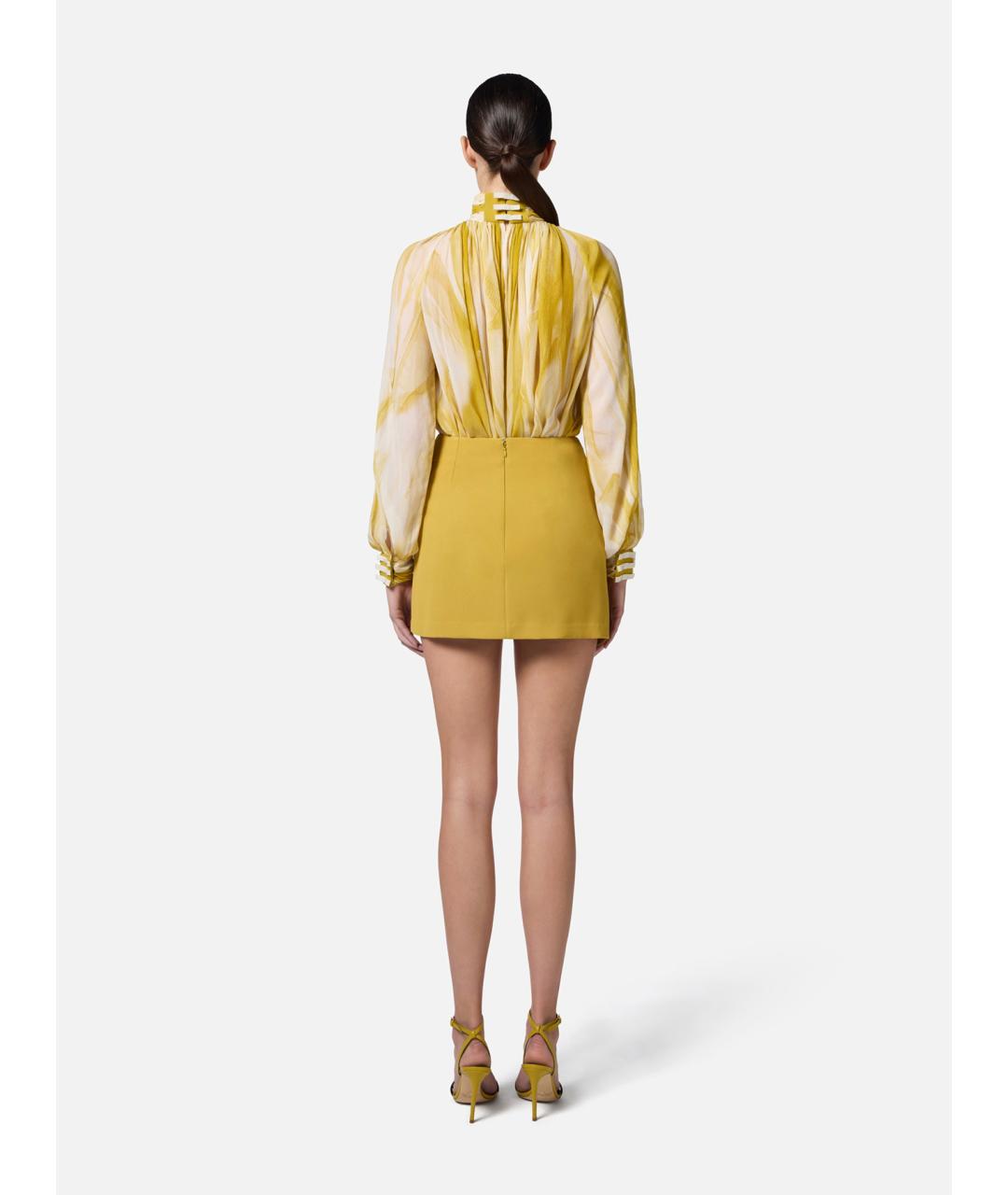 ELISABETTA FRANCHI Желтая креповая блузы, фото 5