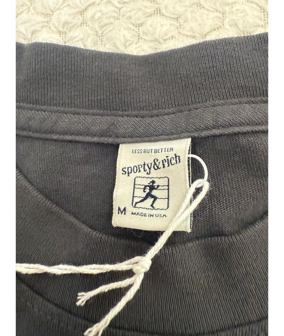 SPORTY AND RICH Антрацитовая хлопковая футболка, фото 5