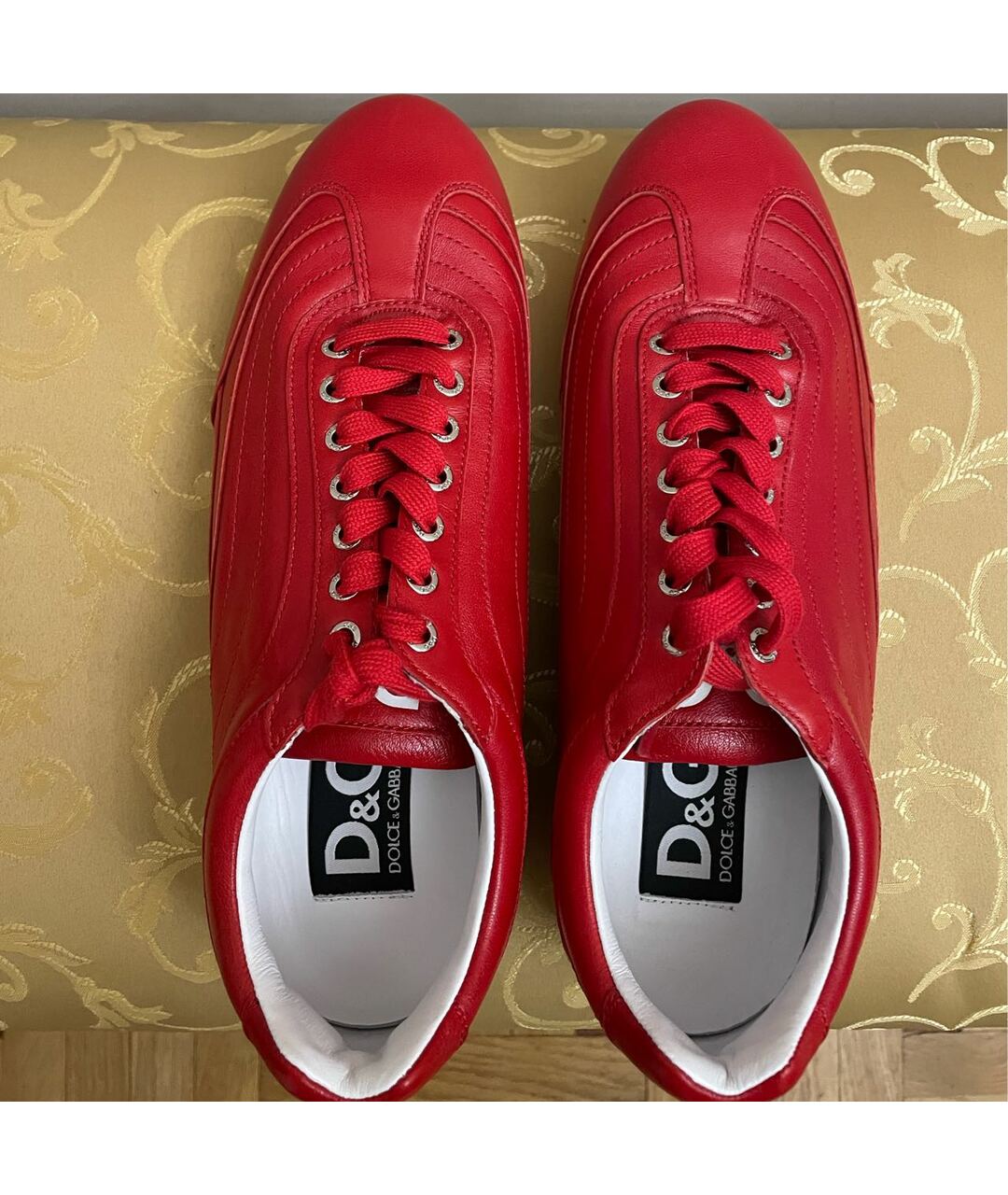 DOLCE&GABBANA Красные кожаные низкие кроссовки / кеды, фото 3