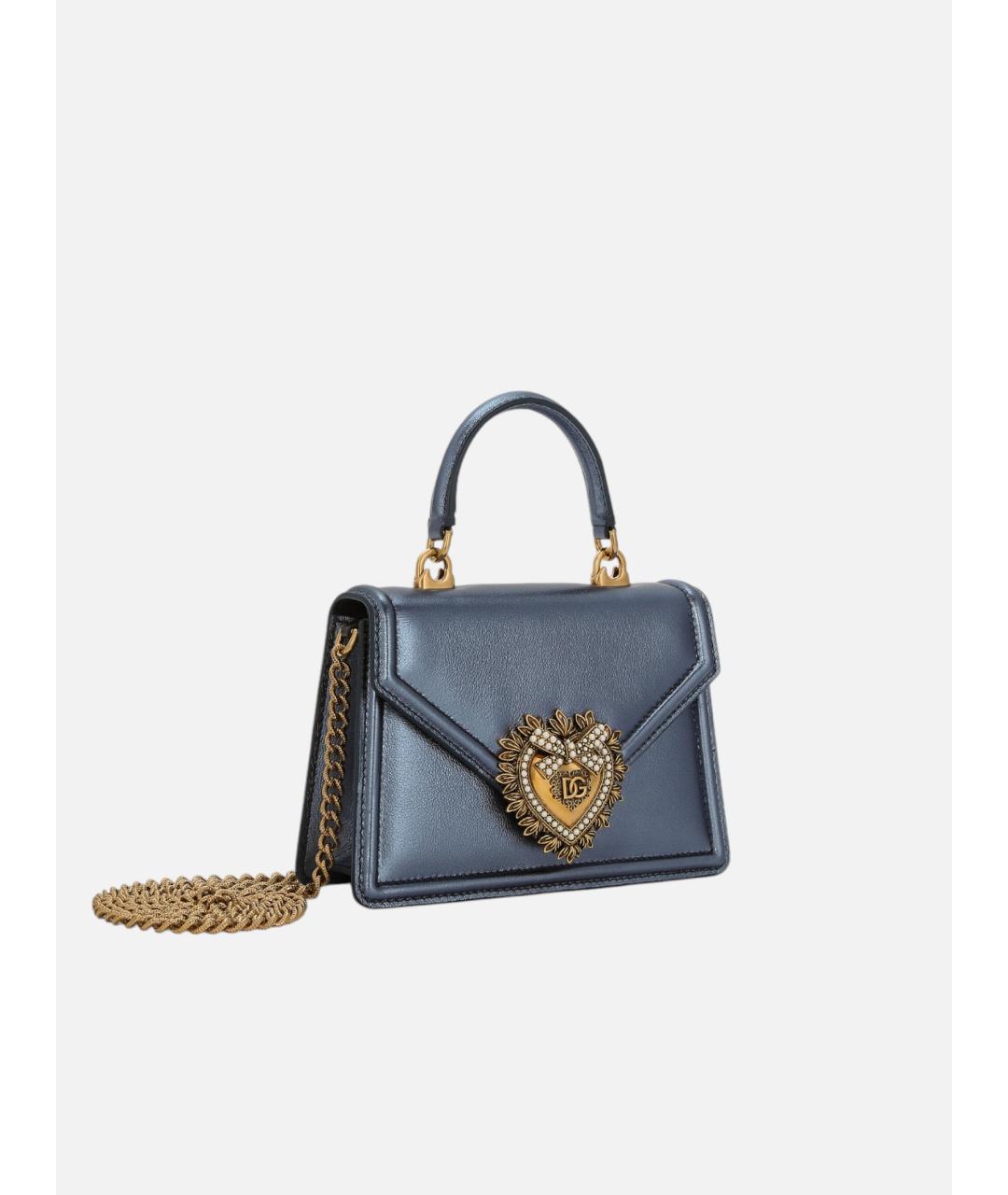 DOLCE&GABBANA Синяя кожаная сумка с короткими ручками, фото 2