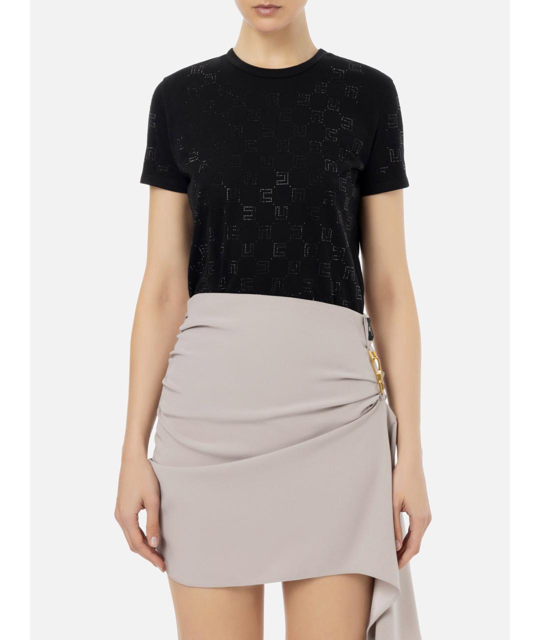 ELISABETTA FRANCHI Черная хлопковая футболка, фото 4