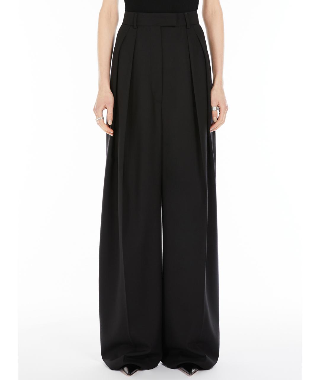 SPORTMAX Черные шерстяные брюки широкие, фото 3