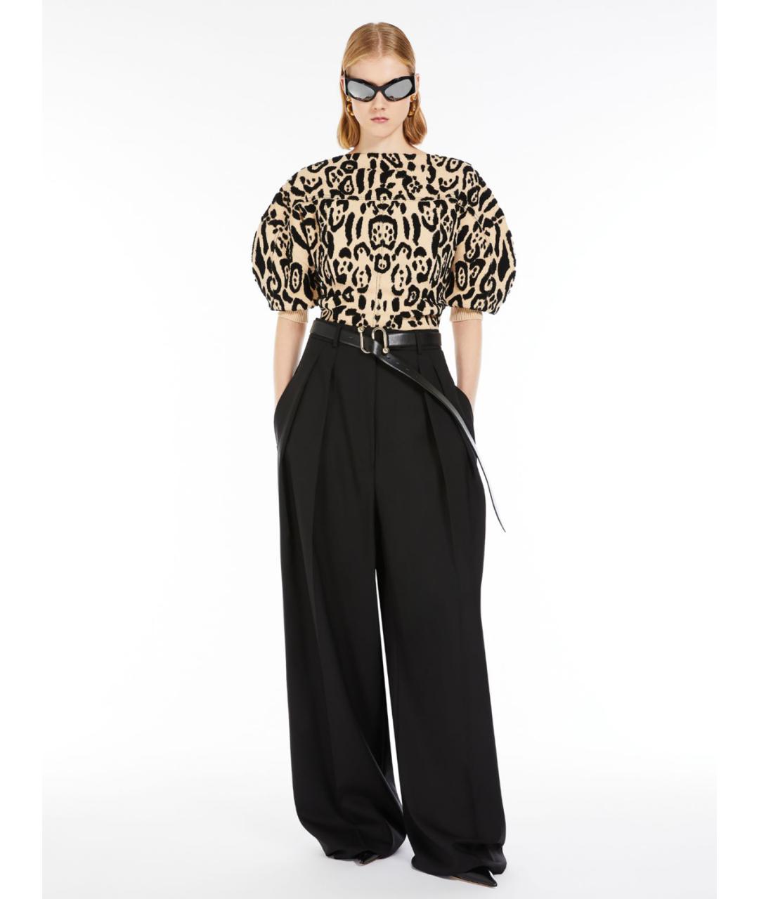 SPORTMAX Черные шерстяные брюки широкие, фото 2