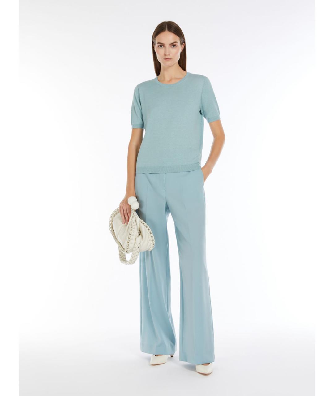 WEEKEND MAX MARA Голубая шелковая футболка, фото 2