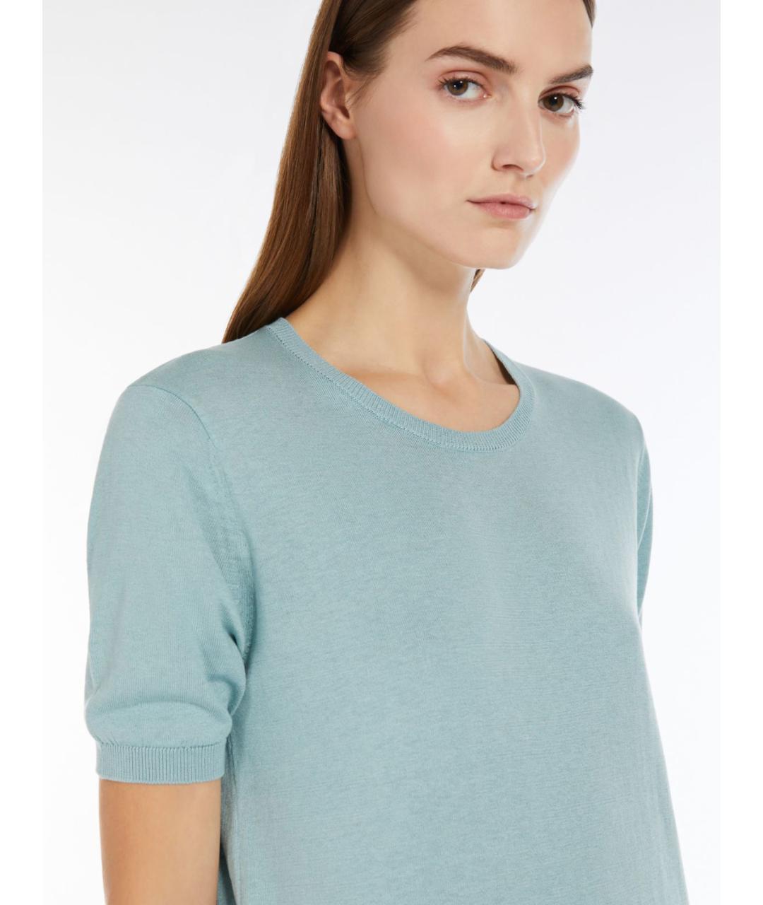 WEEKEND MAX MARA Голубая шелковая футболка, фото 4