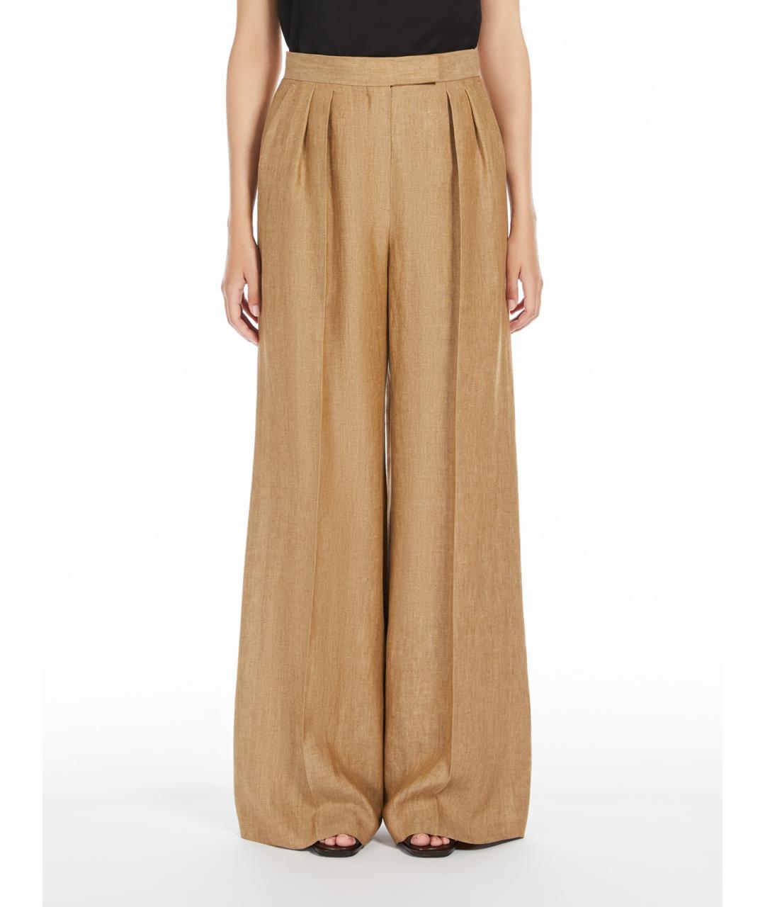 MAX MARA Бежевые льняные брюки широкие, фото 3