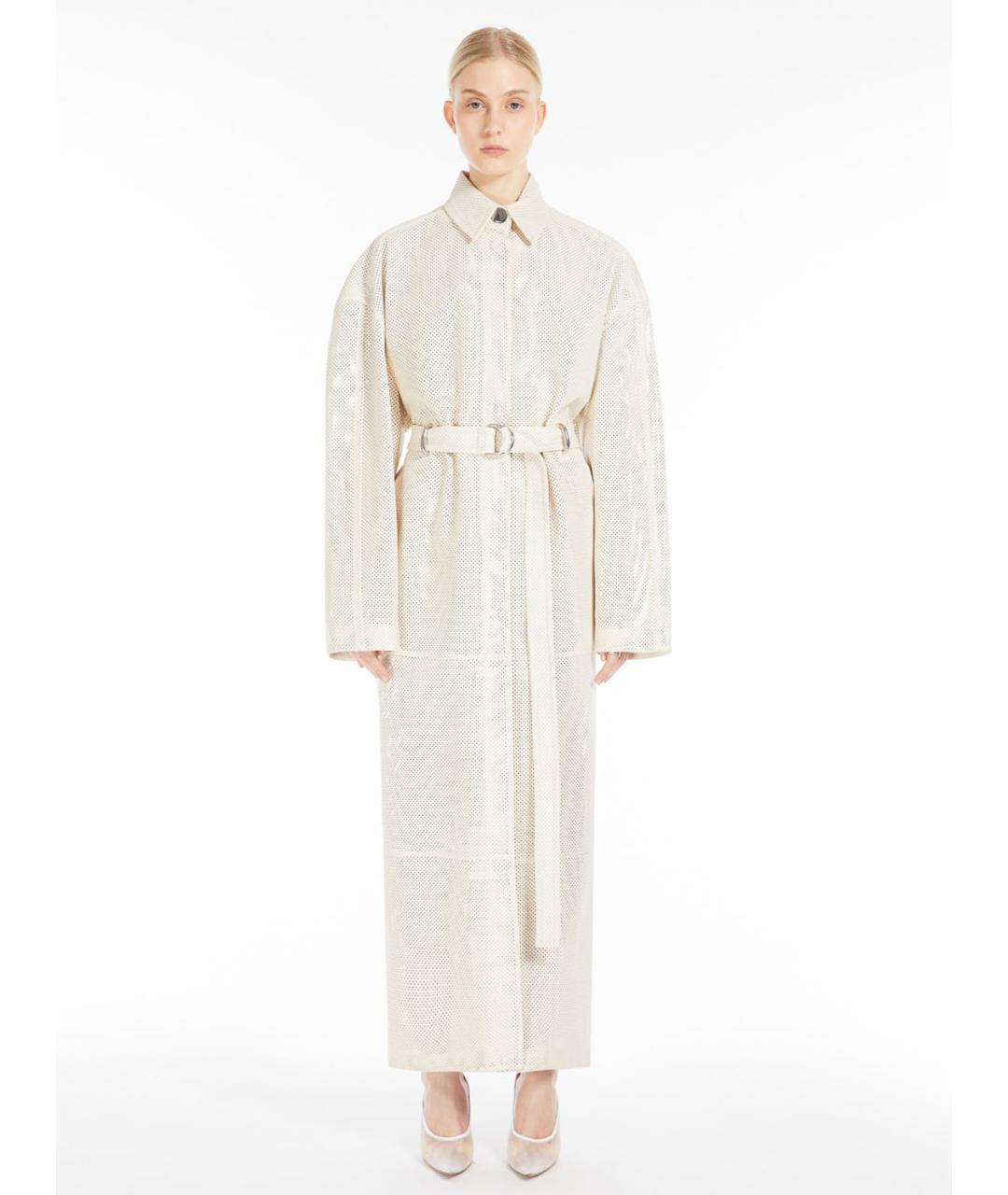 SPORTMAX Белый кожаный тренч/плащ, фото 4