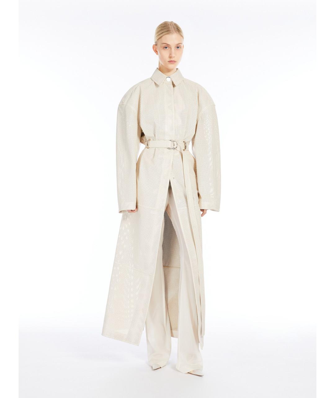 SPORTMAX Белый кожаный тренч/плащ, фото 2