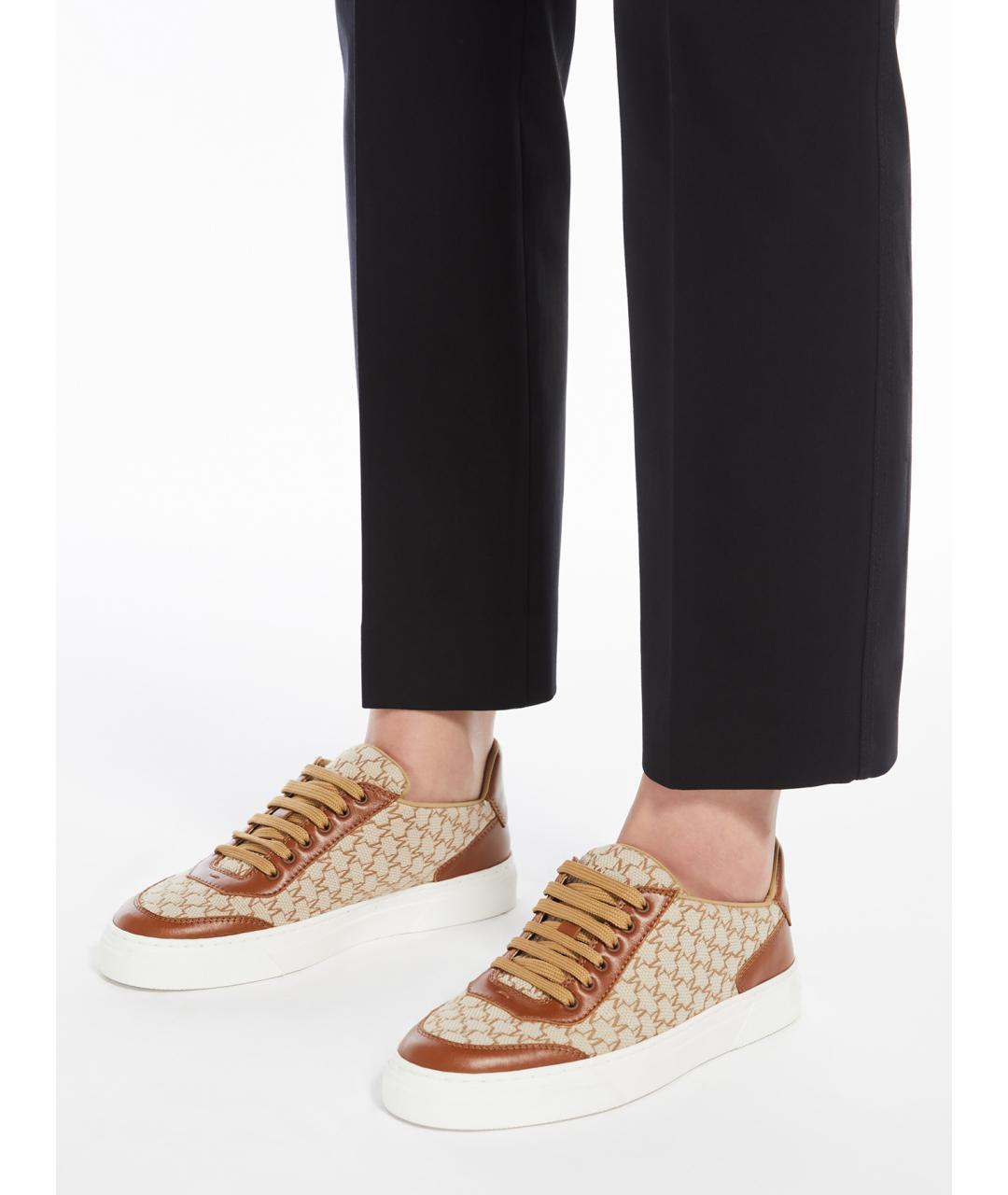 MAX MARA Бежевые кожаные кеды, фото 3