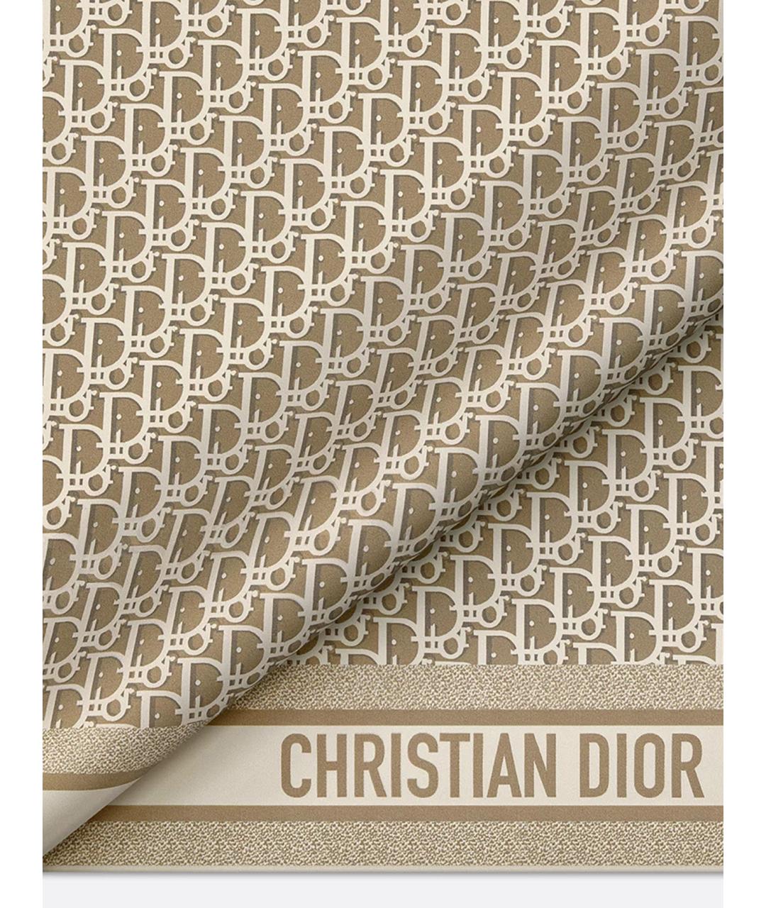 CHRISTIAN DIOR Бежевый шелковый шарф, фото 2