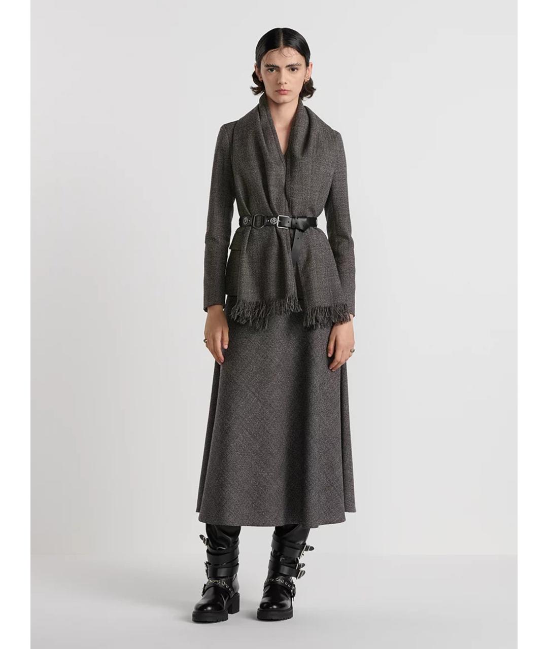 CHRISTIAN DIOR Серая шерстяная юбка миди, фото 2
