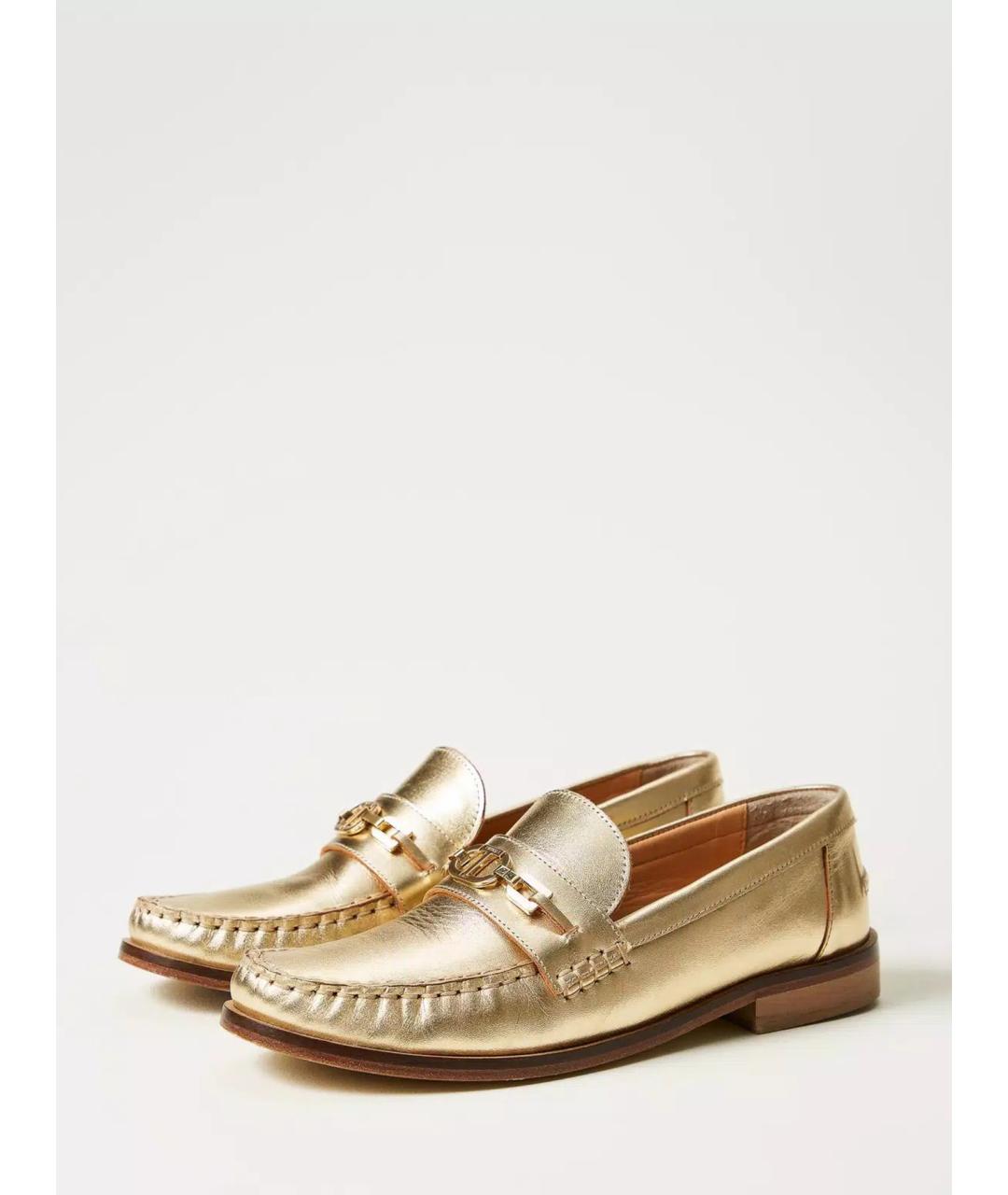 TWIN-SET Золотые кожаные мокасины, фото 2
