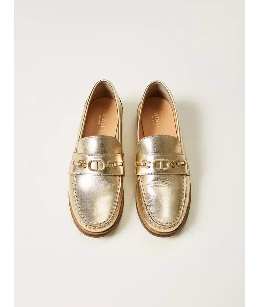 TWIN-SET Золотые кожаные мокасины, фото 3
