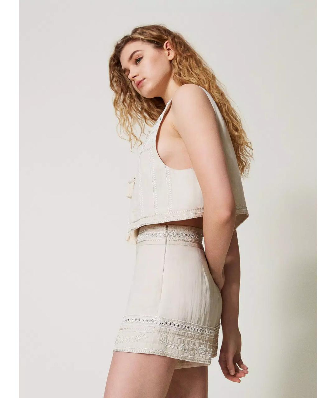 TWIN-SET Бежевые вискозные шорты, фото 3