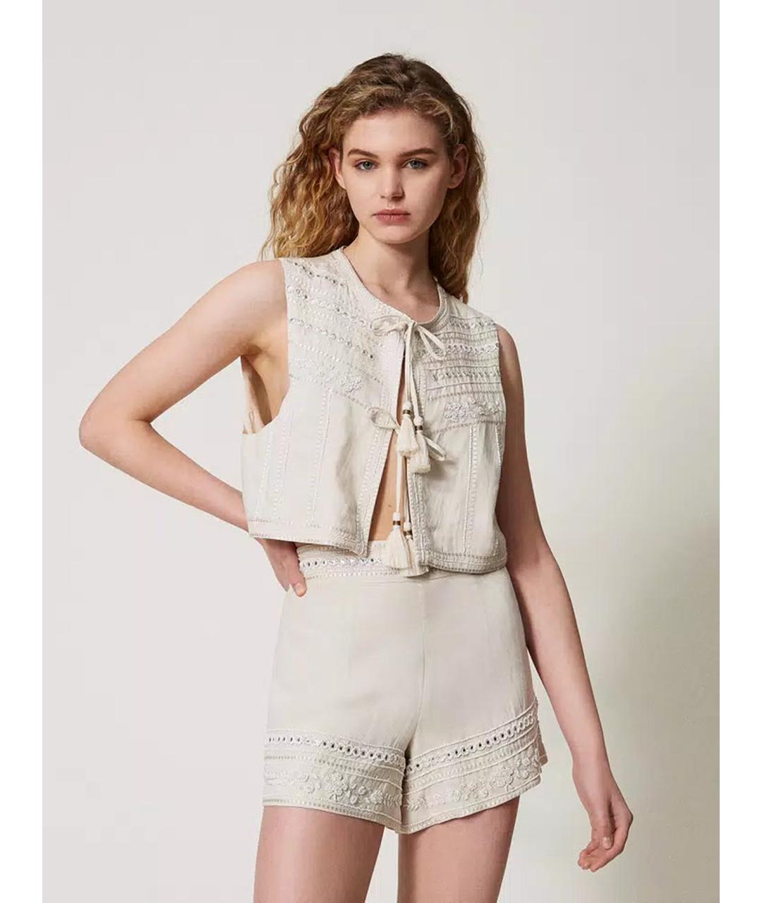 TWIN-SET Бежевые вискозные шорты, фото 2