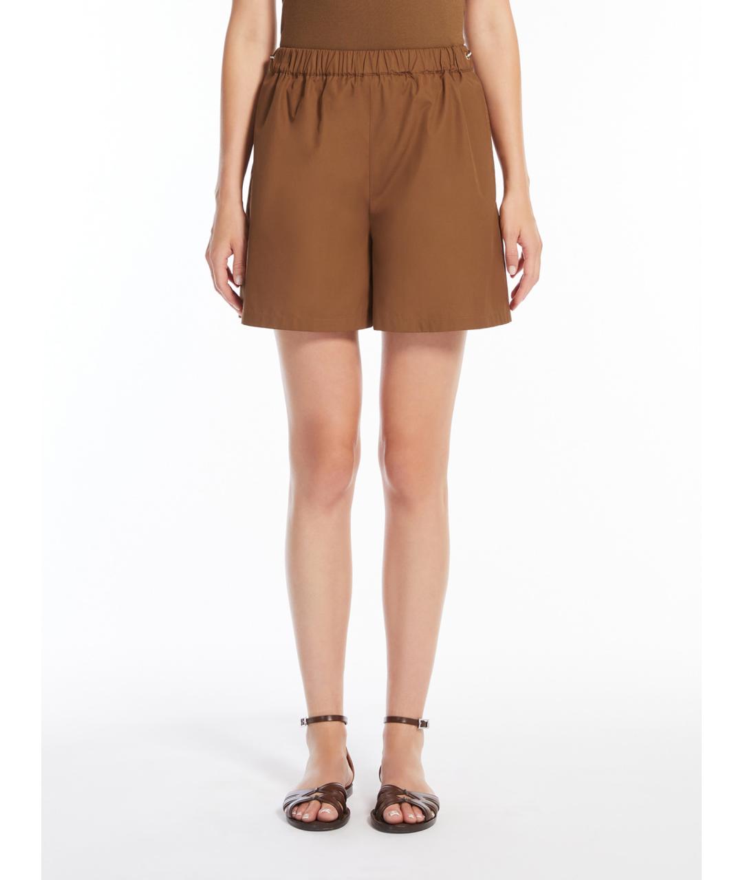MAX MARA Коричневые хлопковые шорты, фото 5