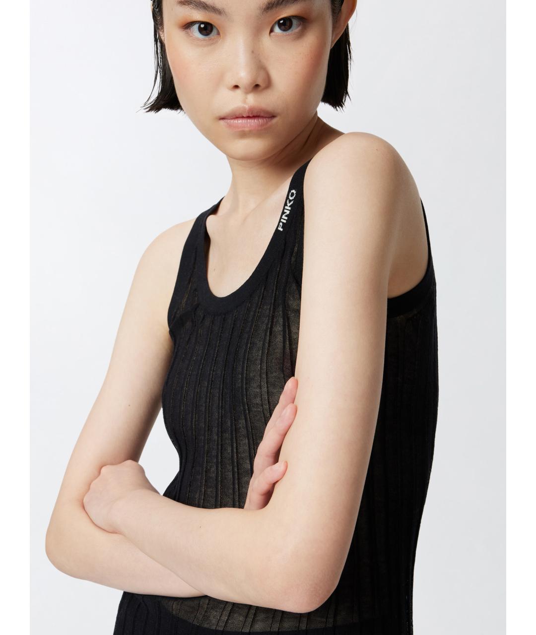 PINKO Черная хлопковая майка, фото 5