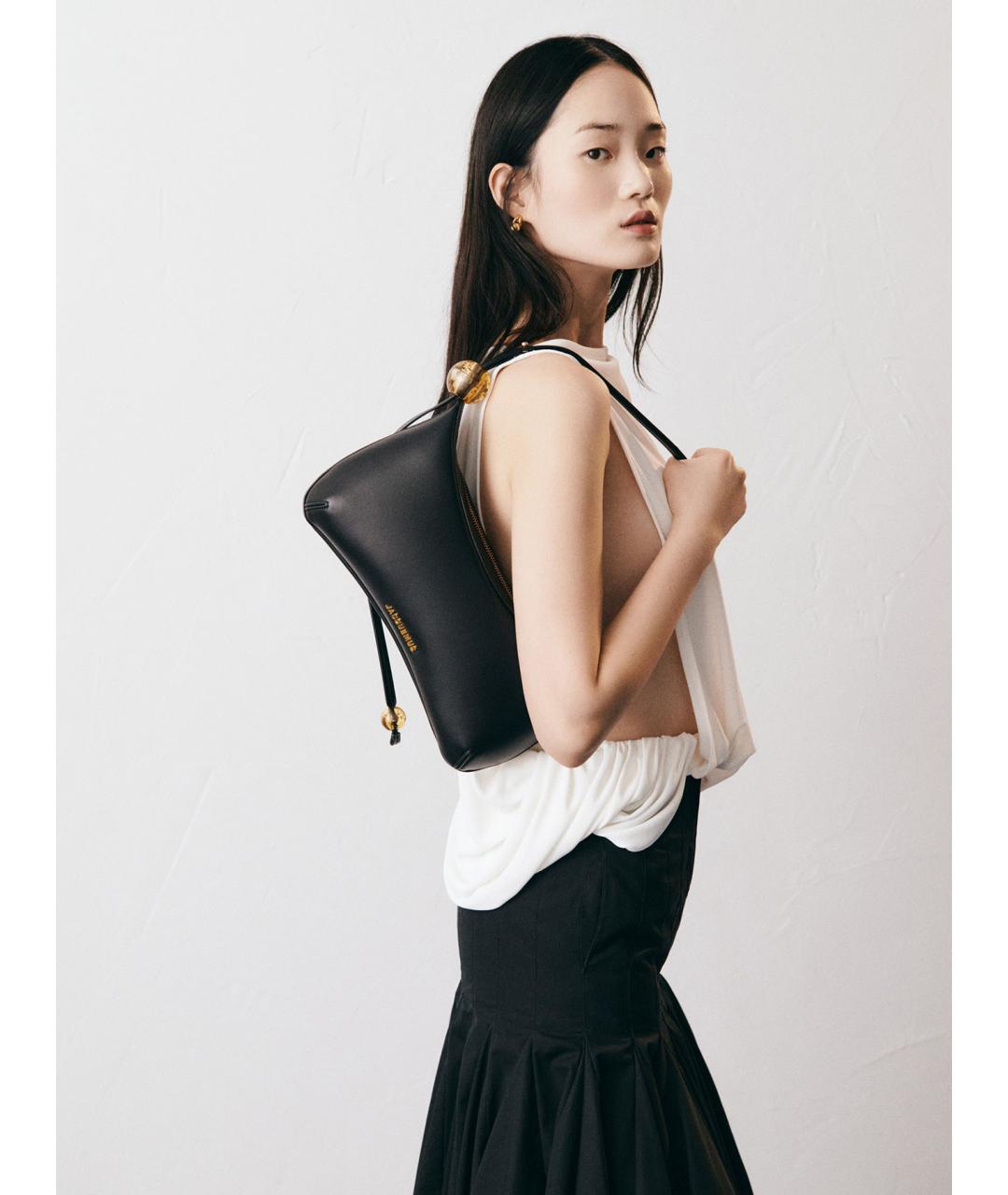 JACQUEMUS Черная кожаная сумка через плечо, фото 2