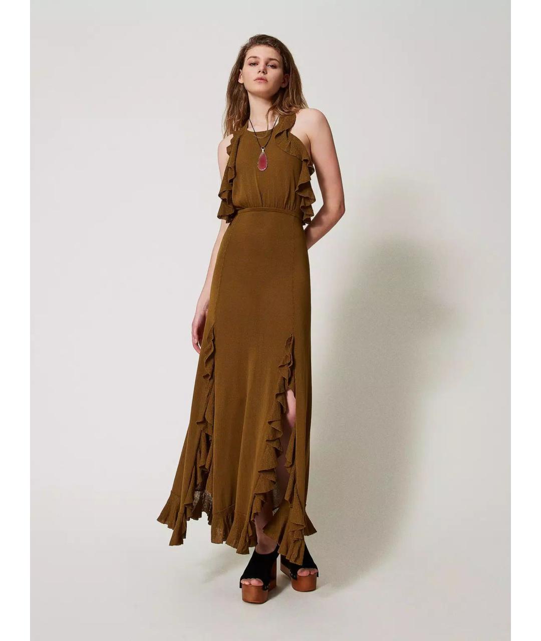 TWIN-SET Коричневое вискозное вечернее платье, фото 2