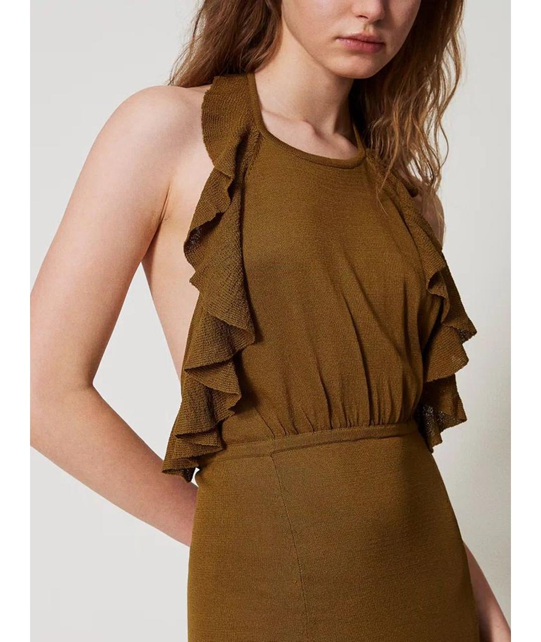 TWIN-SET Коричневое вискозное вечернее платье, фото 5