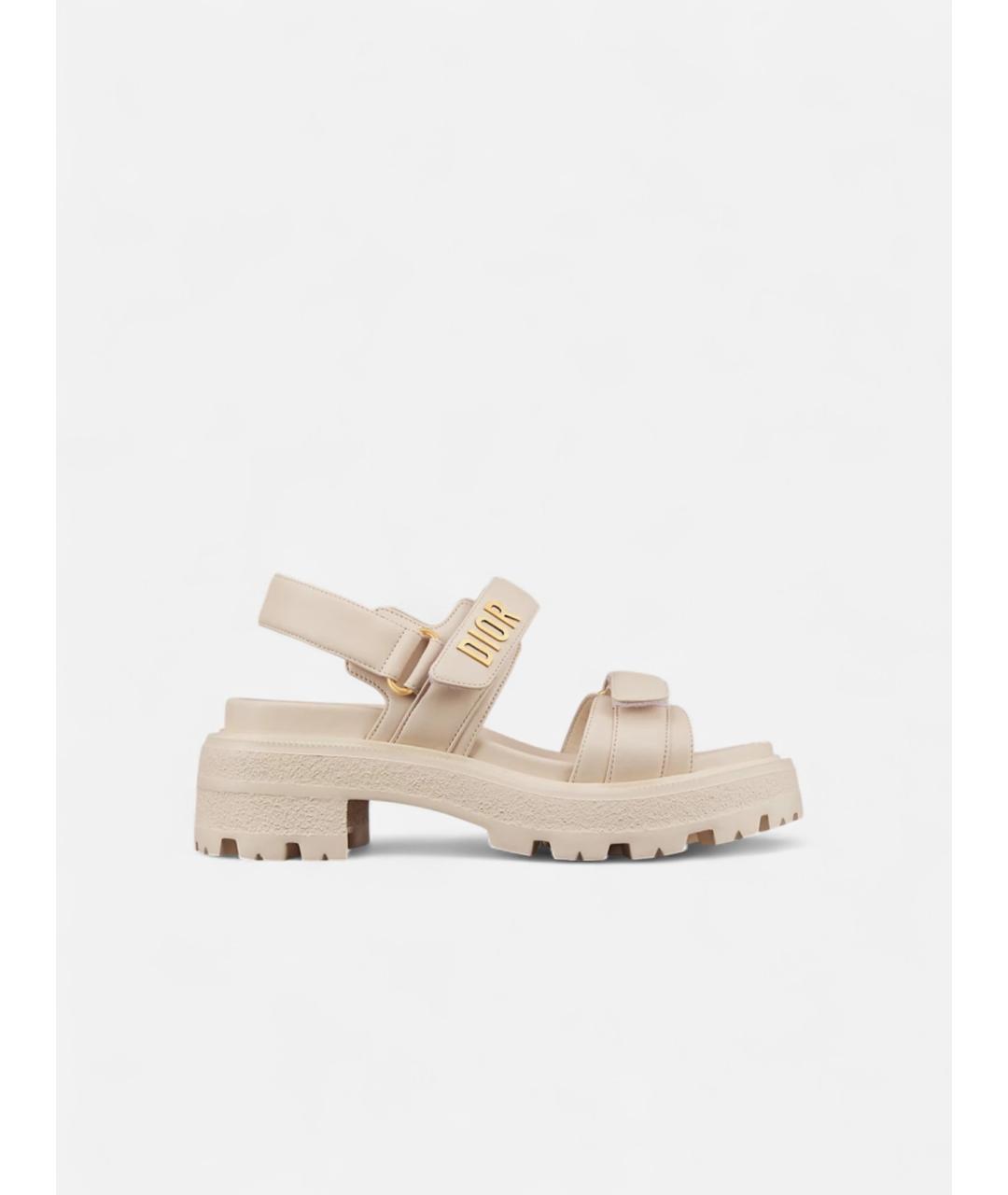 CHRISTIAN DIOR Бежевые кожаные сандалии, фото 4