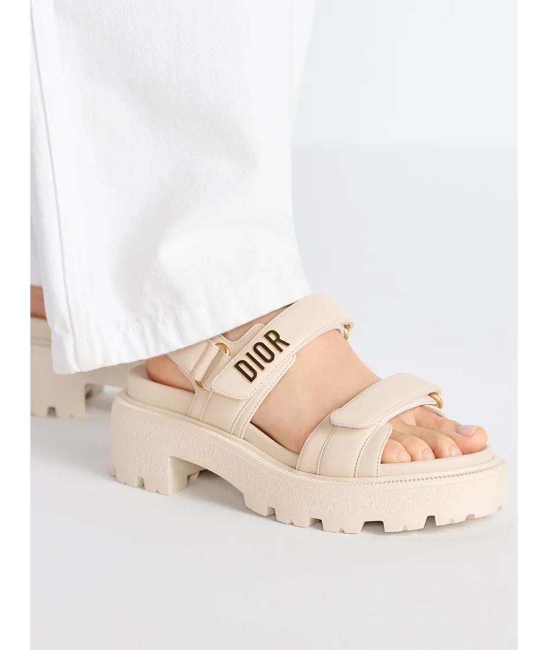 CHRISTIAN DIOR Бежевые кожаные сандалии, фото 3