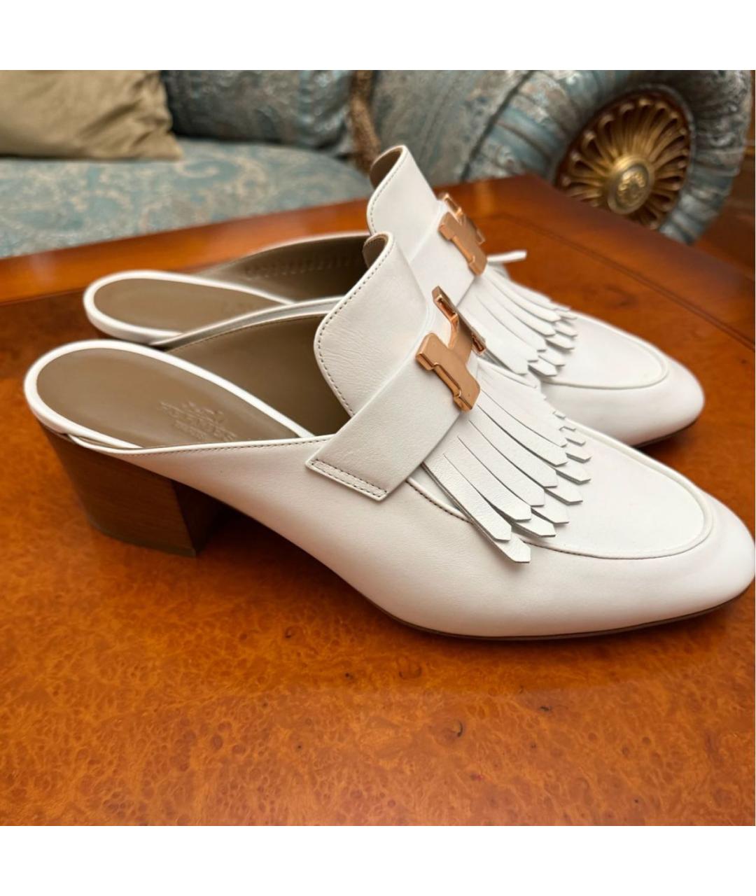 HERMES Белые кожаные мюли, фото 7