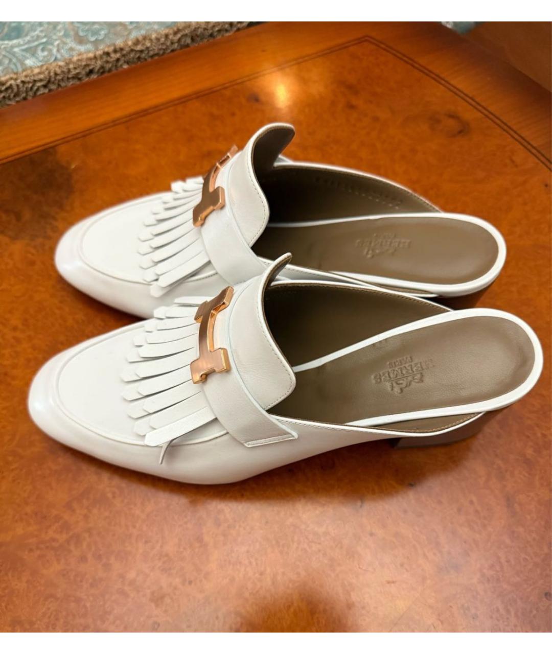 HERMES Белые кожаные мюли, фото 4