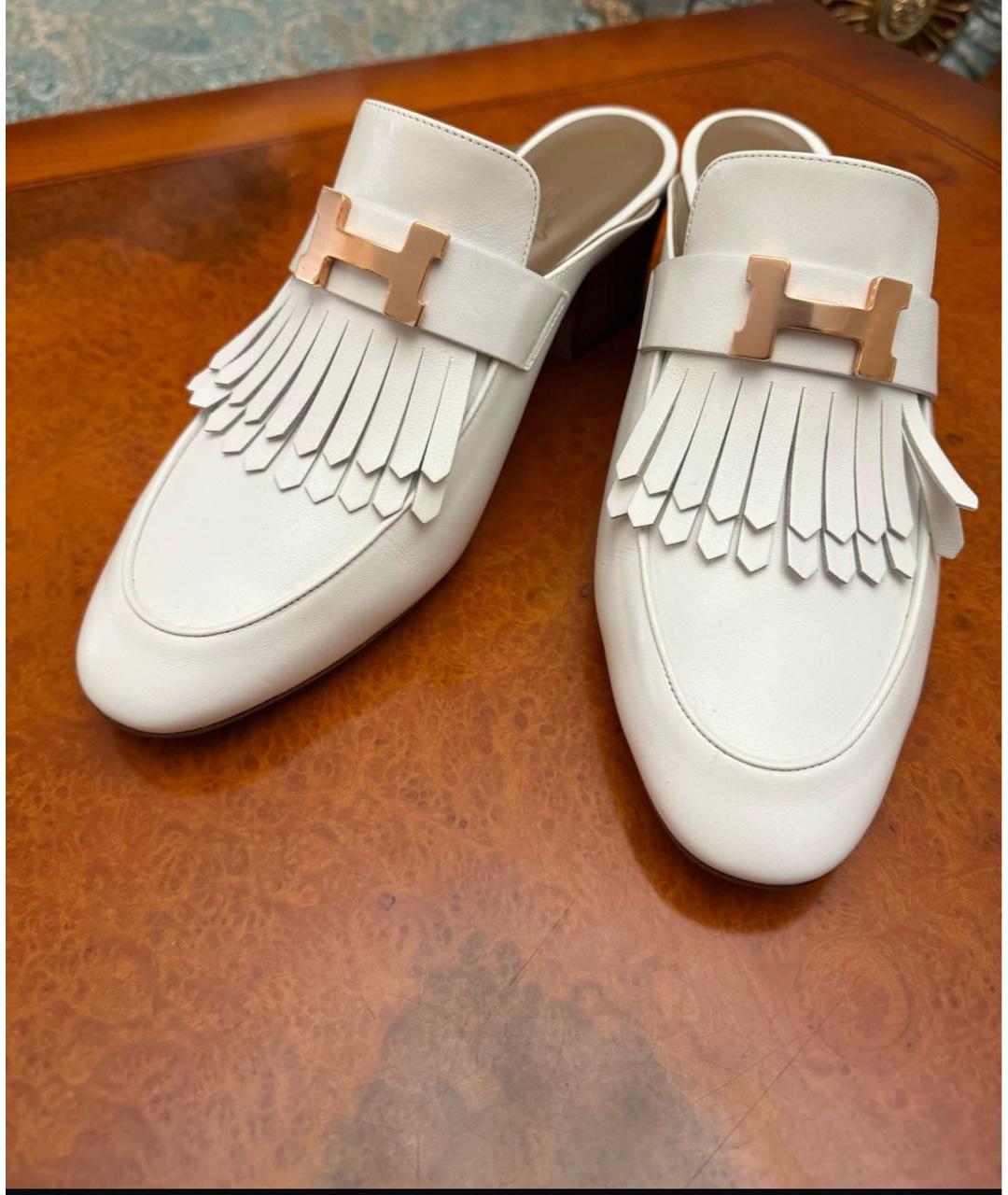 HERMES Белые кожаные мюли, фото 2