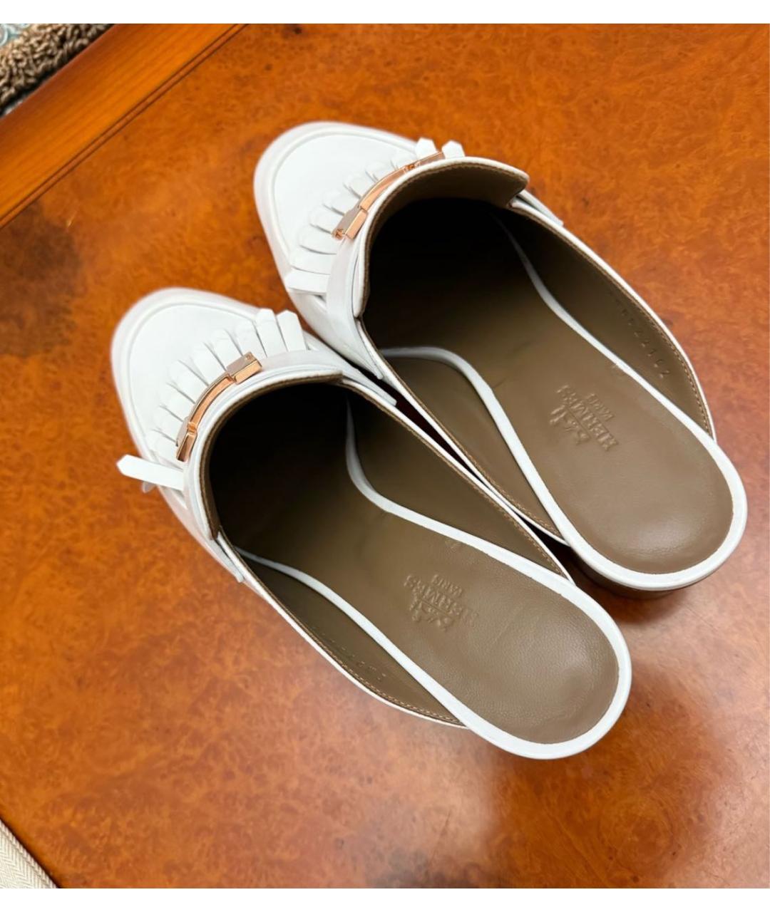HERMES Белые кожаные мюли, фото 3