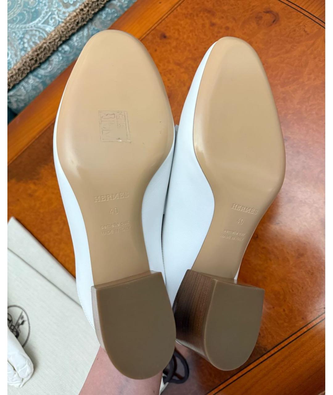 HERMES Белые кожаные мюли, фото 6