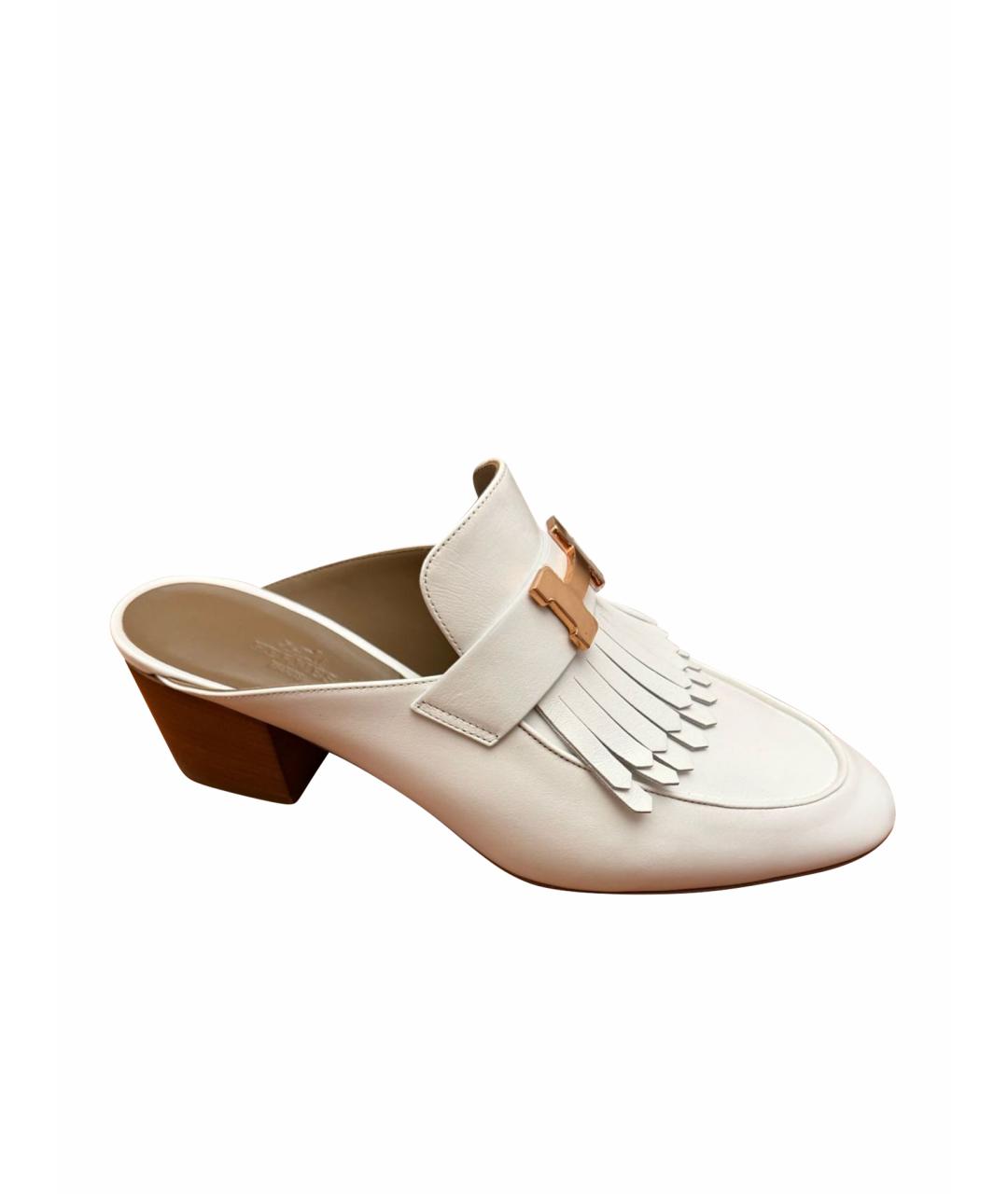 HERMES Белые кожаные мюли, фото 1