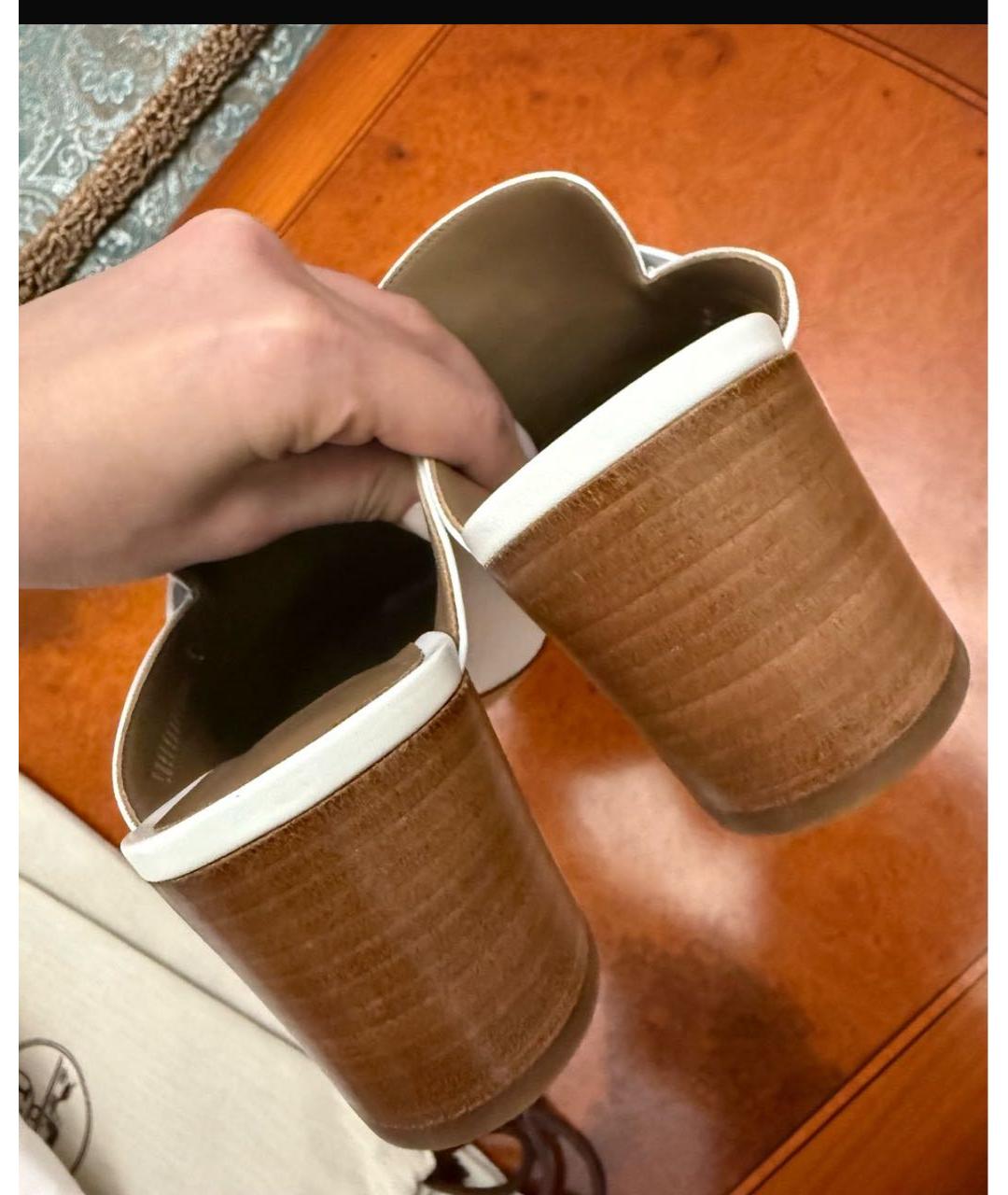 HERMES Белые кожаные мюли, фото 5