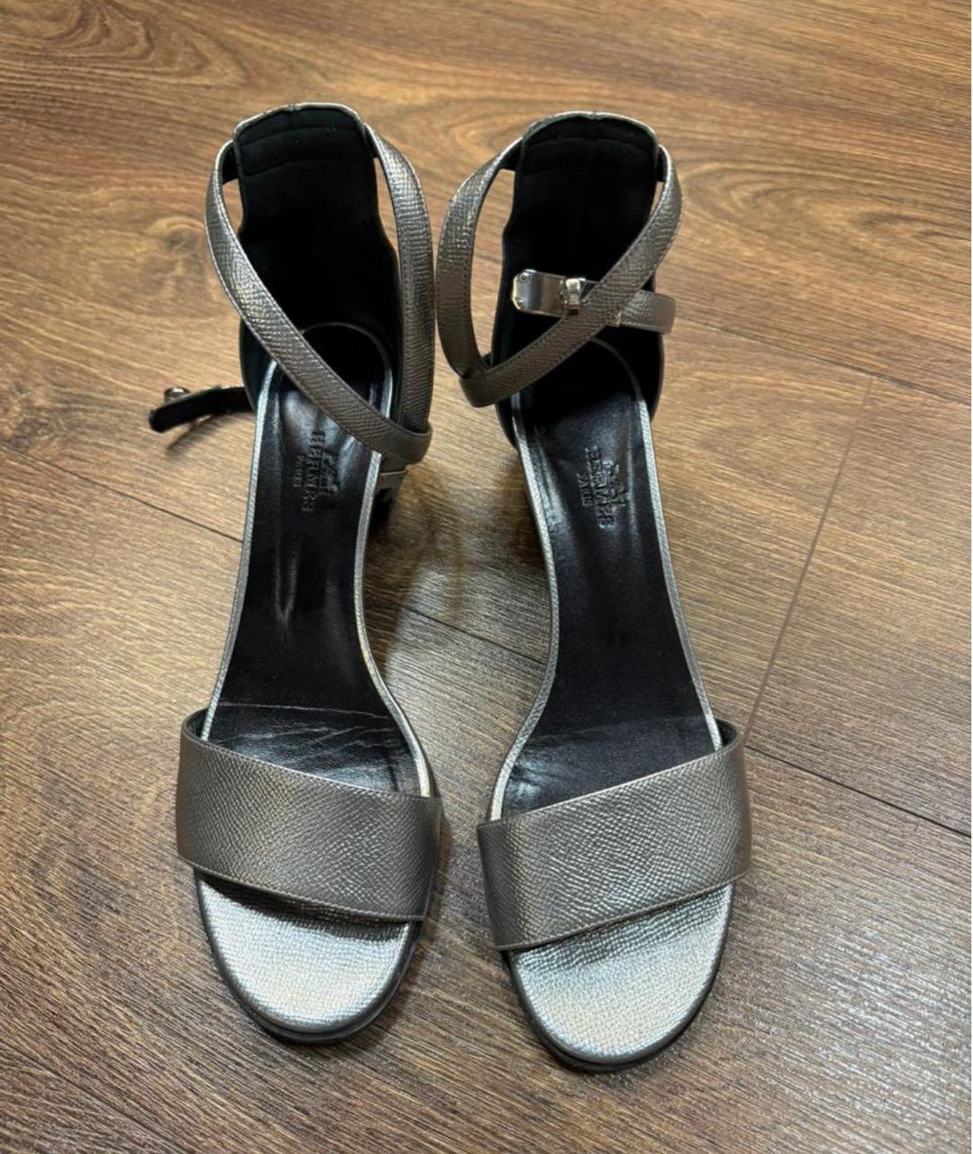 HERMES Серебряные кожаные босоножки, фото 2