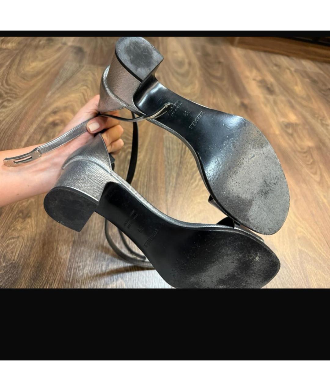 HERMES Серебряные кожаные босоножки, фото 5