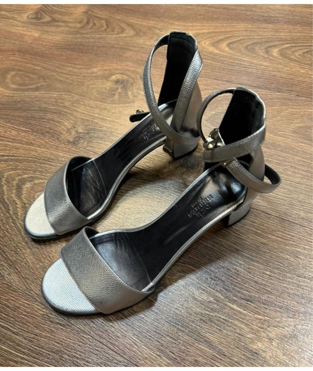 HERMES Серебряные кожаные босоножки, фото 6
