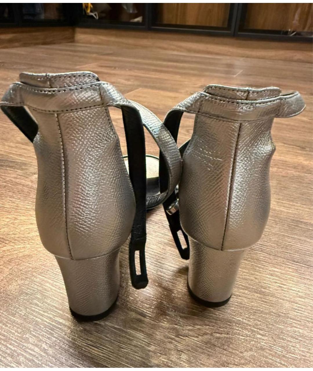 HERMES Серебряные кожаные босоножки, фото 4